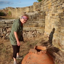 Marion with a broken storage container, possibly from Roman times 2000 years ago.